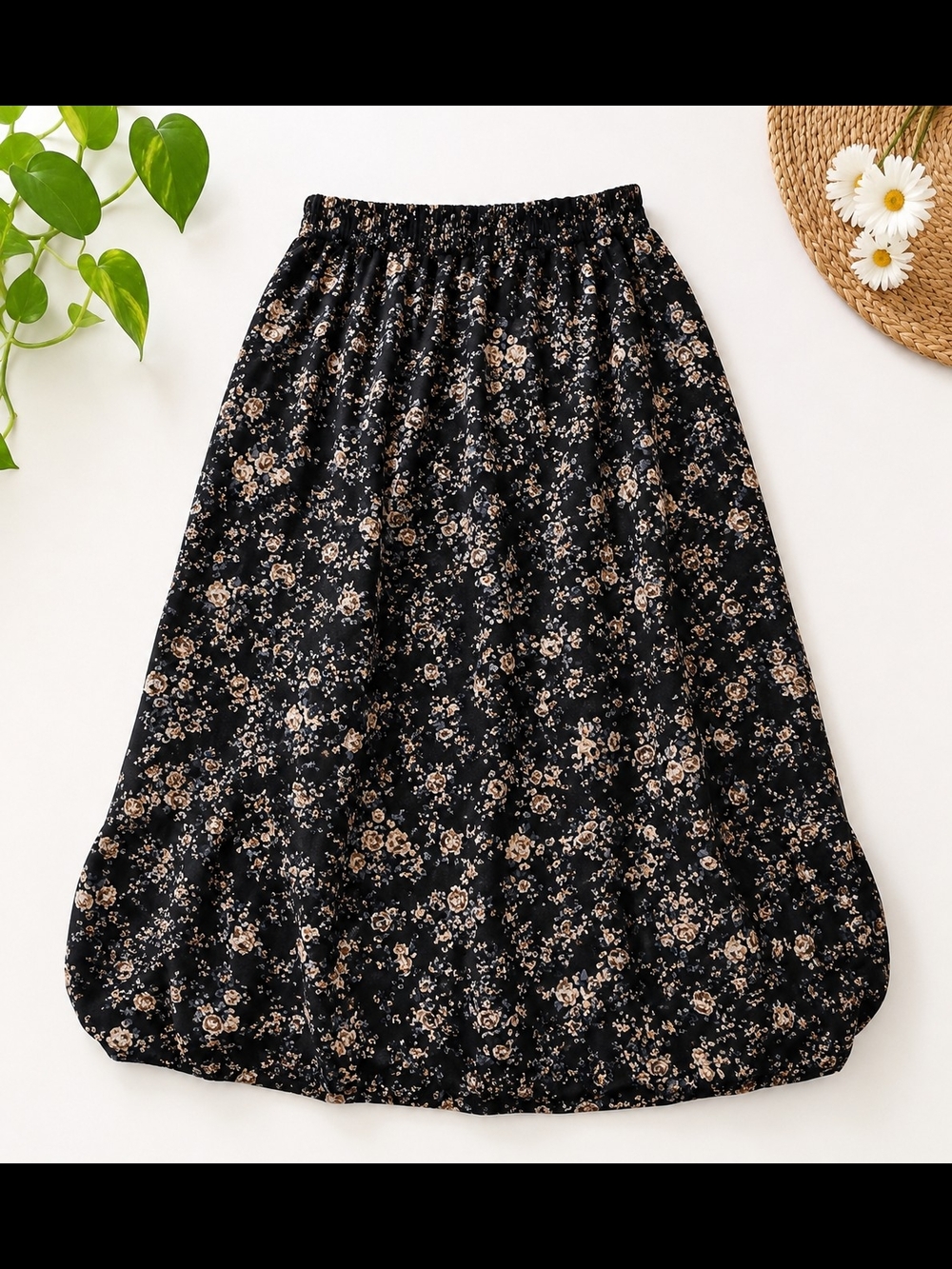 Black Floral Bubble Hem Skirt